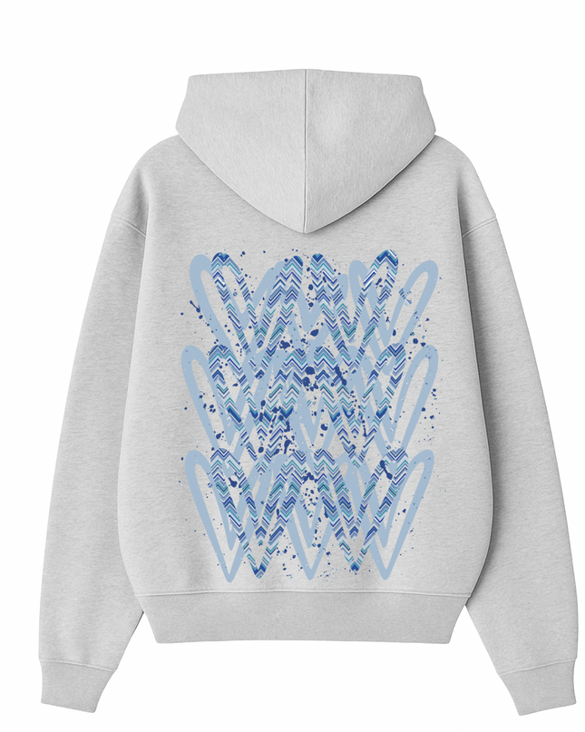 Blue Zig Zag Heart Printed  Hoodie Kids