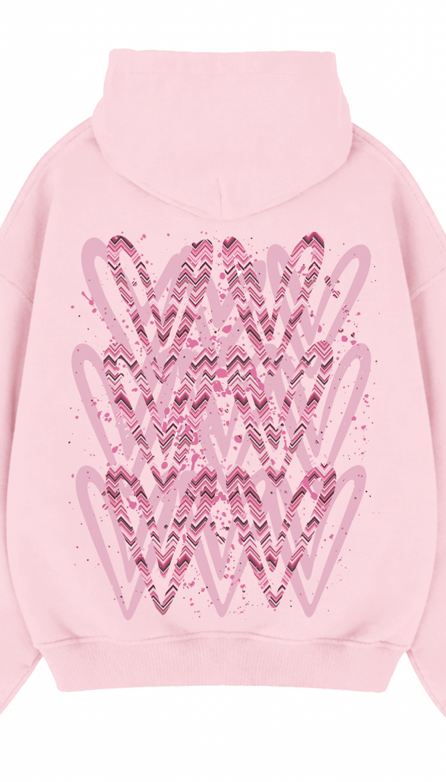 Pink Zig Zag graffiti heart hoodie with spray paint effect print – women's hoodie by Miss Runway