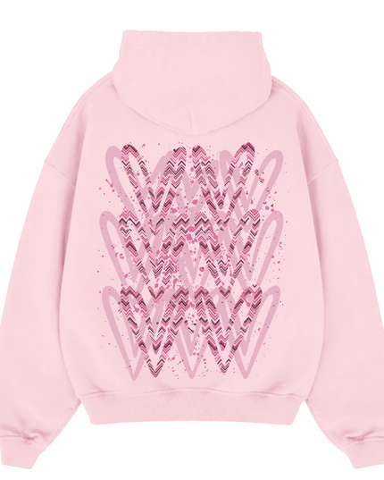 Pink Zig Zag Heart Printed  Hoodie Kids