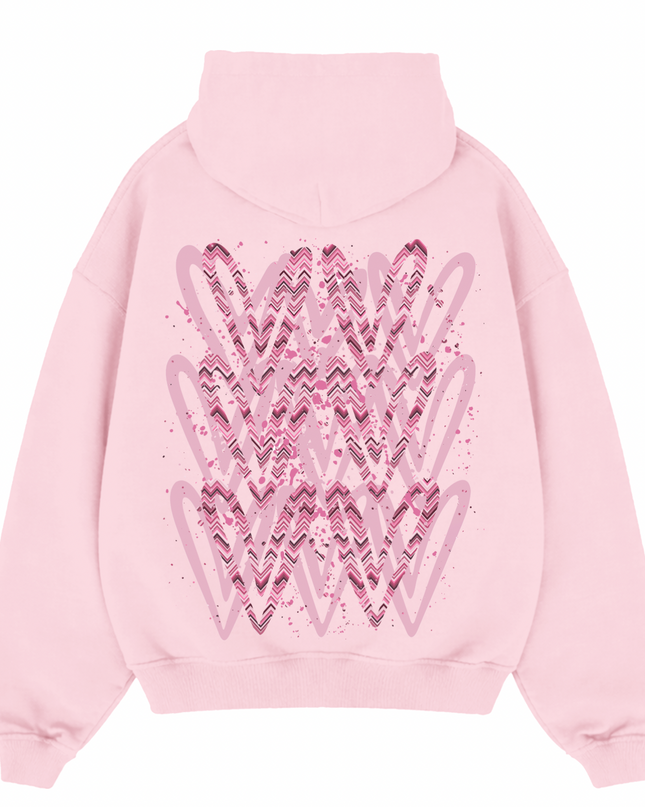 Pink Zig Zag Heart Printed  Hoodie Kids