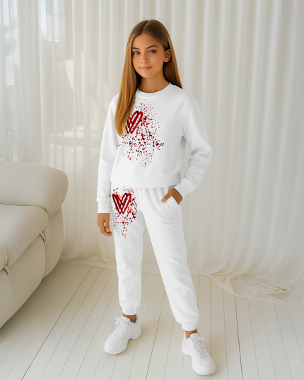 Deep Red Hearts Printed Sweatshirt Tracksuit Kids
