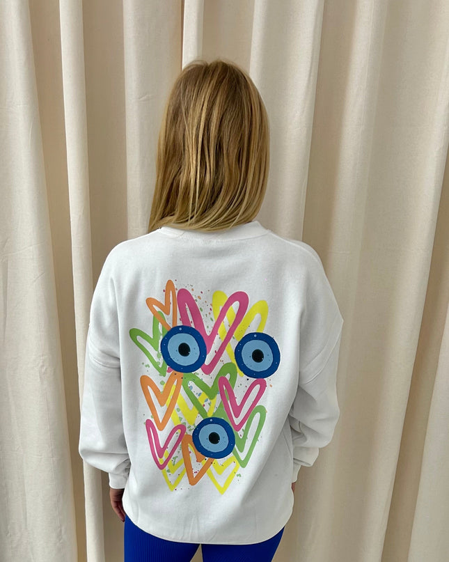 Neon Heart Evil Eye Printed Sweatshirt Adults