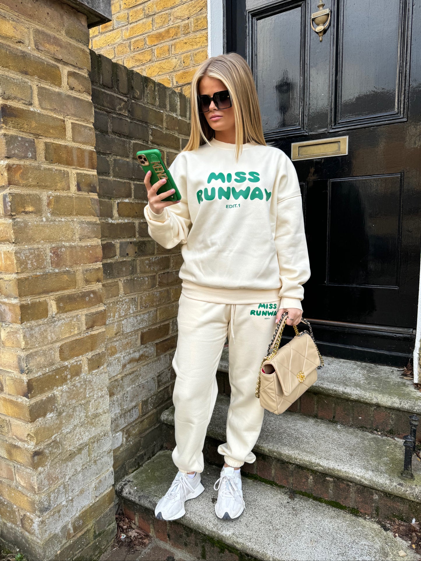 Miss Runway Edit 1 Oversized Sweatshirt Tracksuit Cream/Green