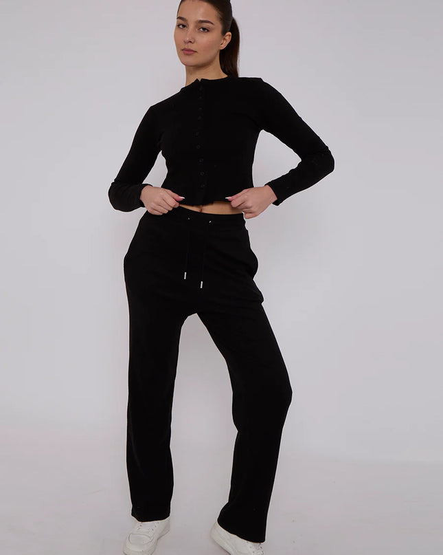 Button Loungewear Co ord Black