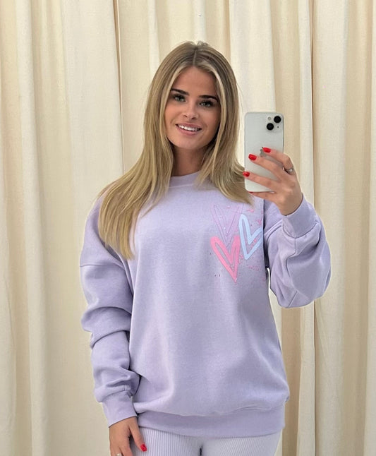 Miss Runway Pastel Heart Graffiti Sweatshirt Lilac