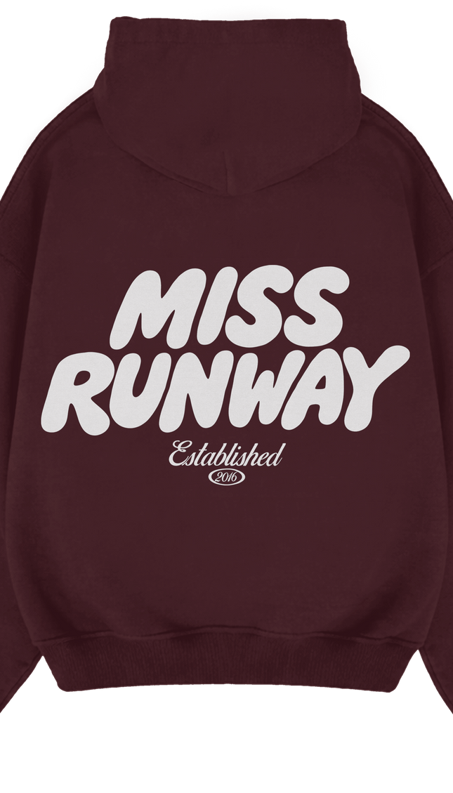 Miss Runway Established Hoodie Burgundy/White – adult printed hoodie by Miss Runway