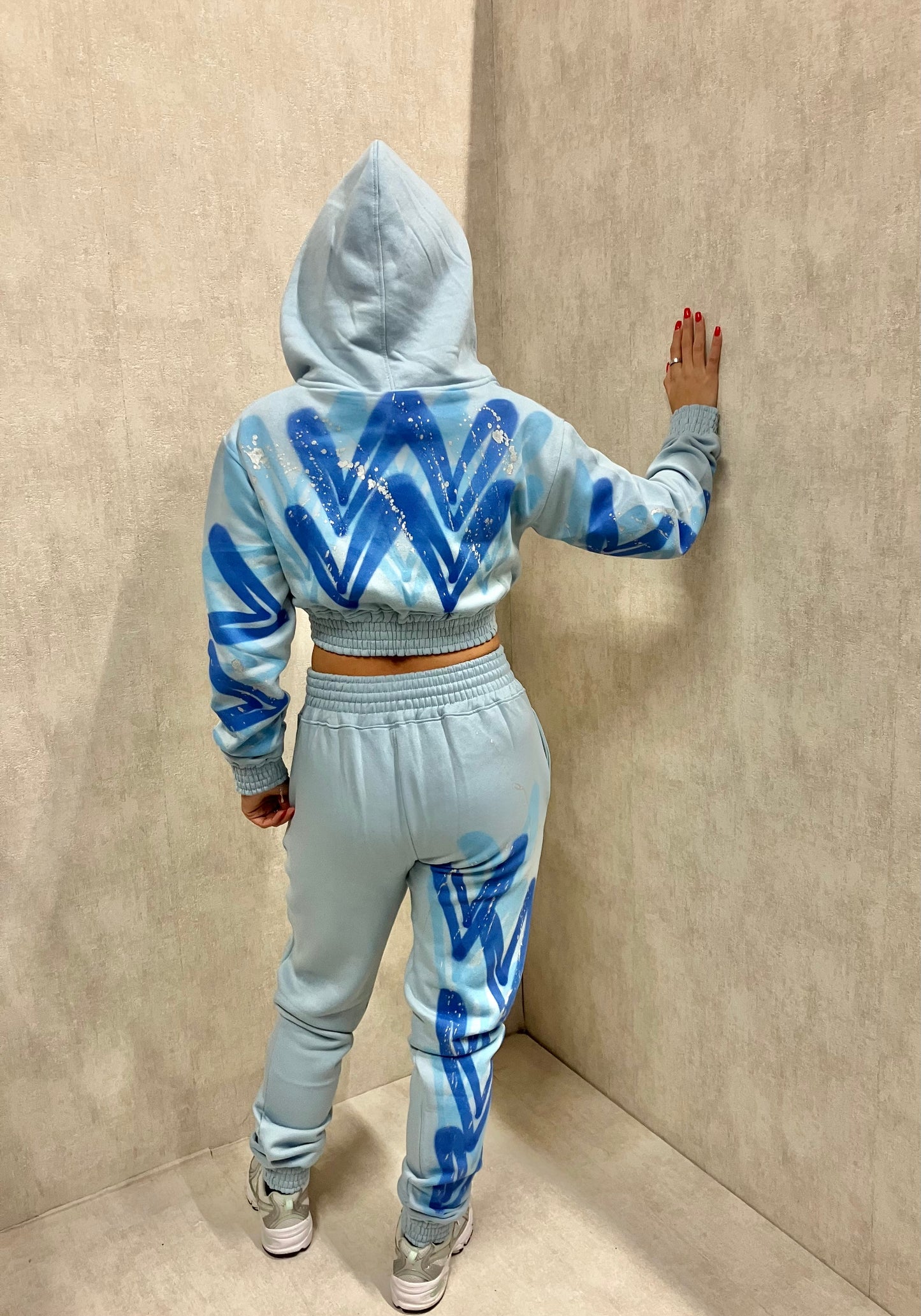 Blue Heart Cropped Zip Hooded Tracksuit