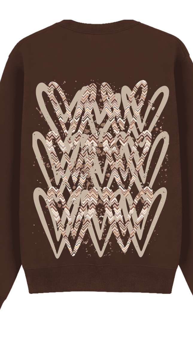 Beige Zig Zag graffiti heart sweatshirt with spray paint effect print – women's sweatshirt by Miss Runway