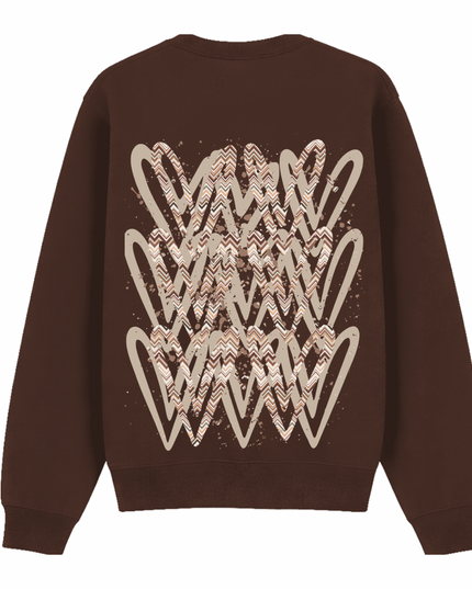 Beige Zig Zag Heart Printed Sweatshirt Adults