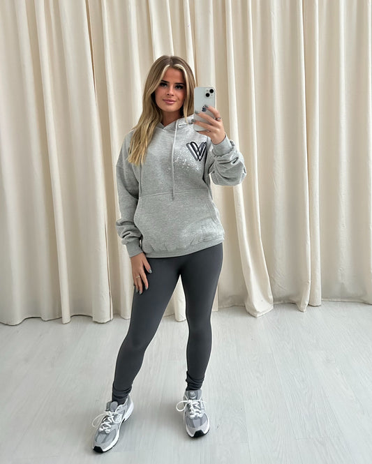 Dark Grey Heart Graffiti Hoodie And Legging Set Grey