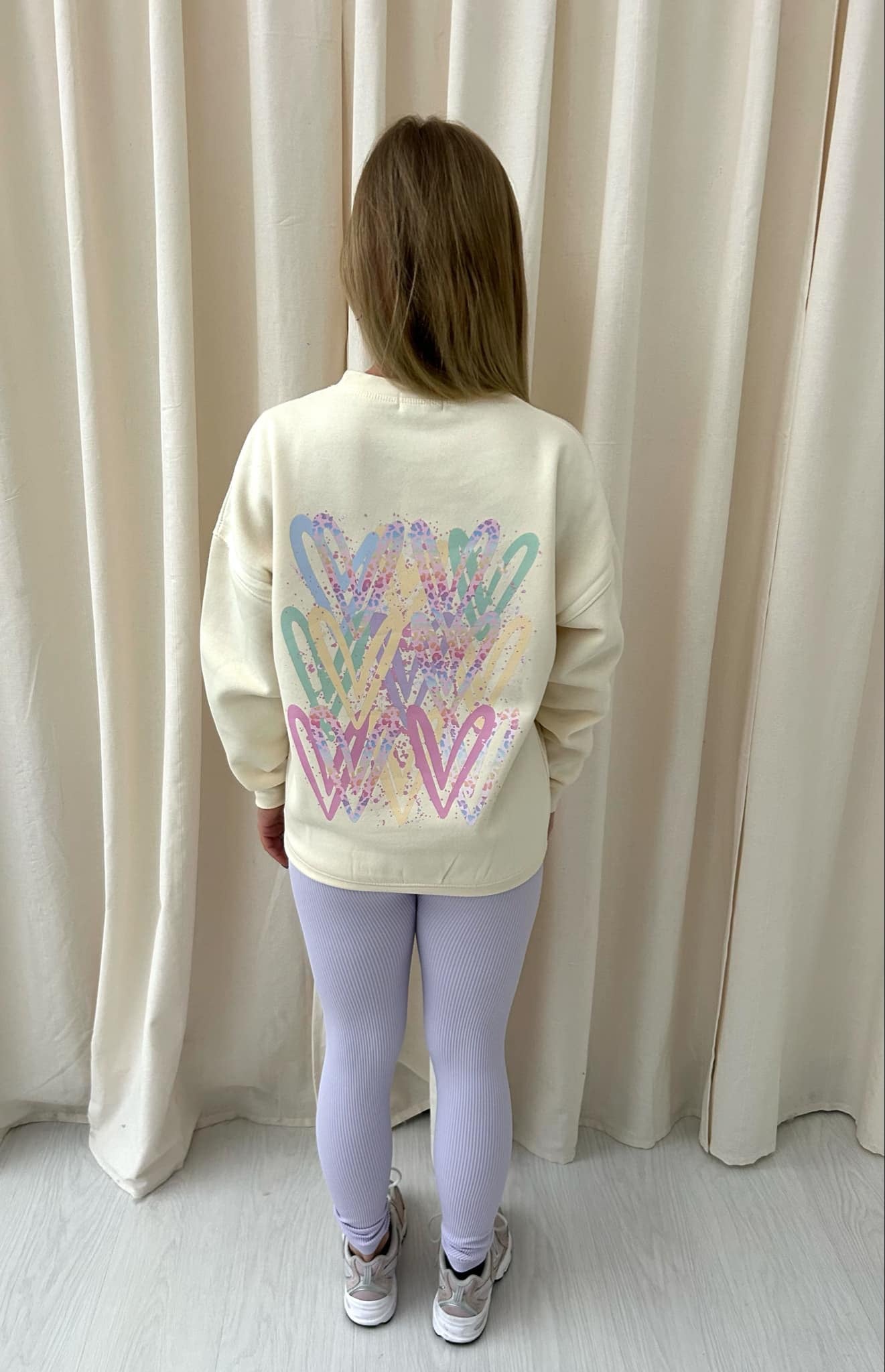 Pastel Leopard Heart Graffiti Sweatshirt Legging Set Cream