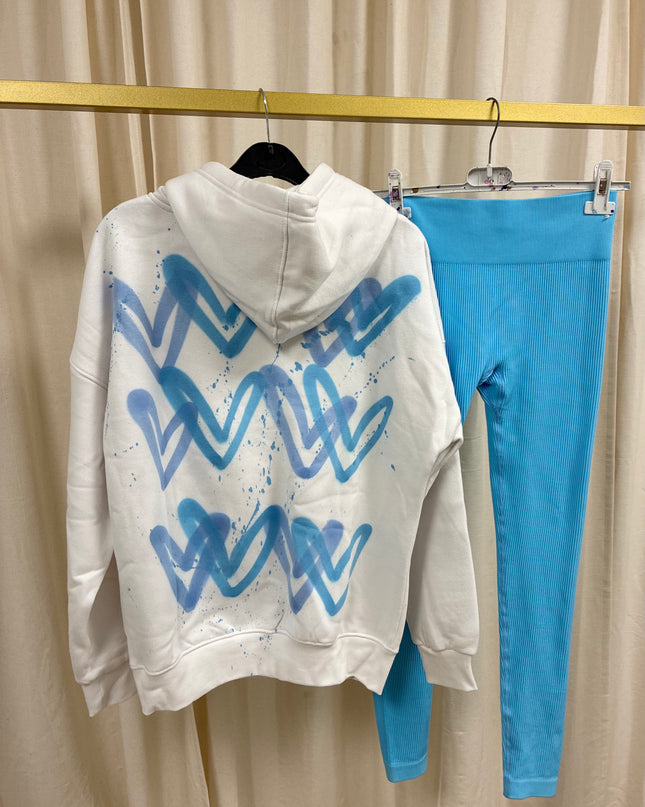 Blue Hearts Spray Painted Hoodie & Leggings Adults