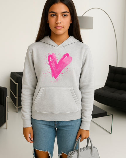 Hot Pink Scatter Hearts Printed Hoodie