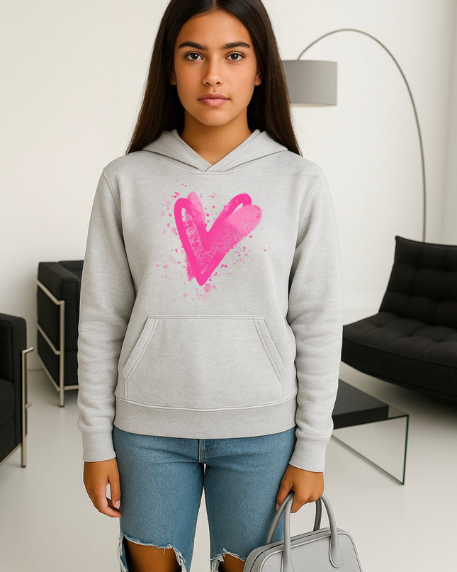 Hot Pink Scatter Hearts Printed Hoodie