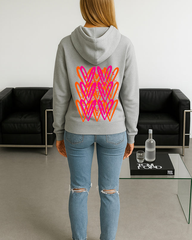 Neon Pink And Orange Heart Printed Hoodie