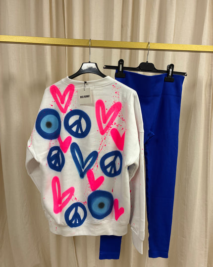 Neon Pink Heart, Peace, Evil Eye  Sweatshirt Legging Set Adults