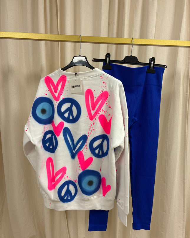 Neon Pink Heart, Peace, Evil Eye  Sweatshirt Legging Set Adults