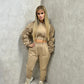 Cropped Ruched Hooded Tracksuit Beige