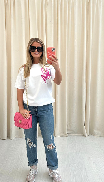 Miss Runway Pink Heart Graffiti T shirt White