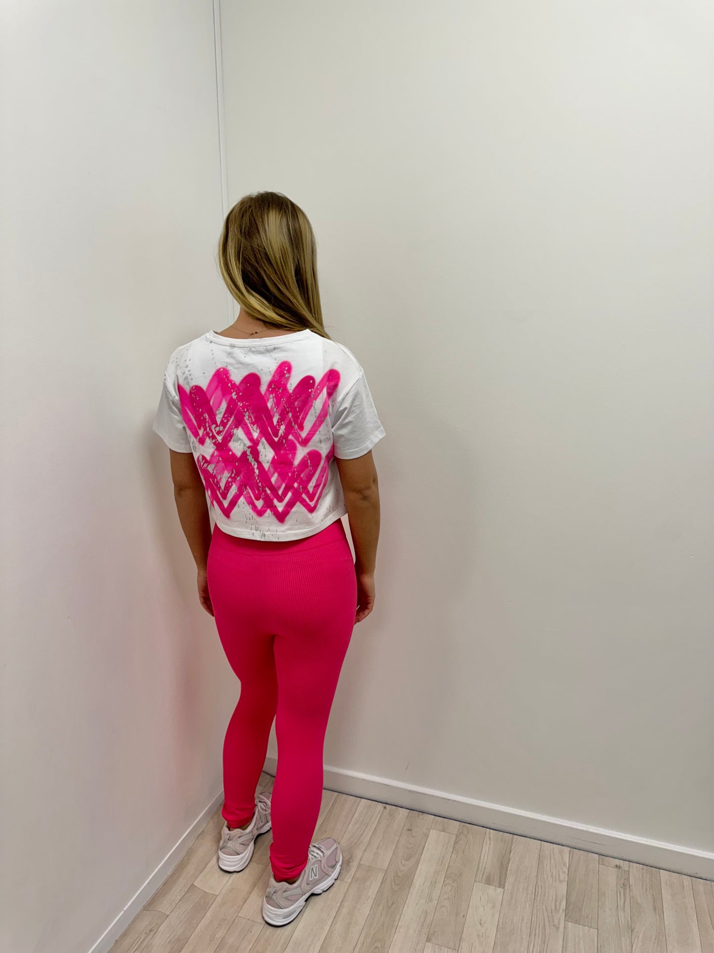 Hot Pink Heart Cropped T-Shirt And Legging Set