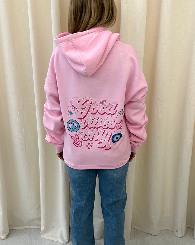 Good Vibes Only Printed Ruched Hoodie