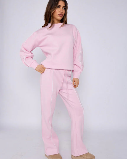 Piping Sweatshirt & Jogger Set Pink
