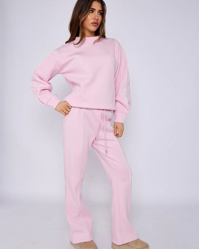 Piping Sweatshirt & Jogger Set Pink