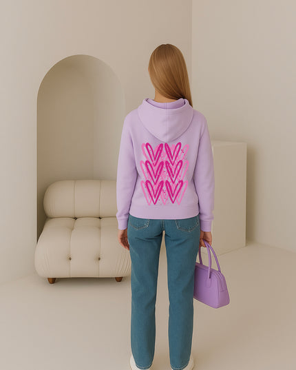 Hot Pink Heart Printed Hoodie