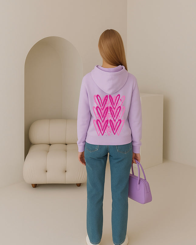Hot Pink Heart Printed Hoodie