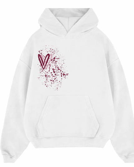 Burgundy Heart Printed Hoodie Kids