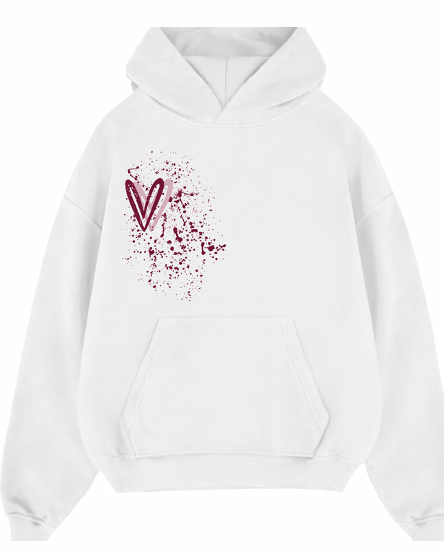 Burgundy Heart Printed Hoodie Kids