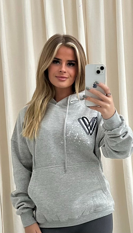 Dark Grey Heart Graffiti Hoodie Grey