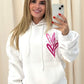 Miss Runway Pink Heart Graffiti Ruched Hoodie White