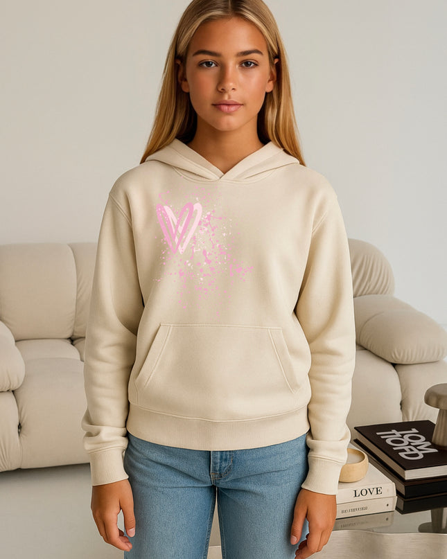 Pink Heart Printed Hoodie