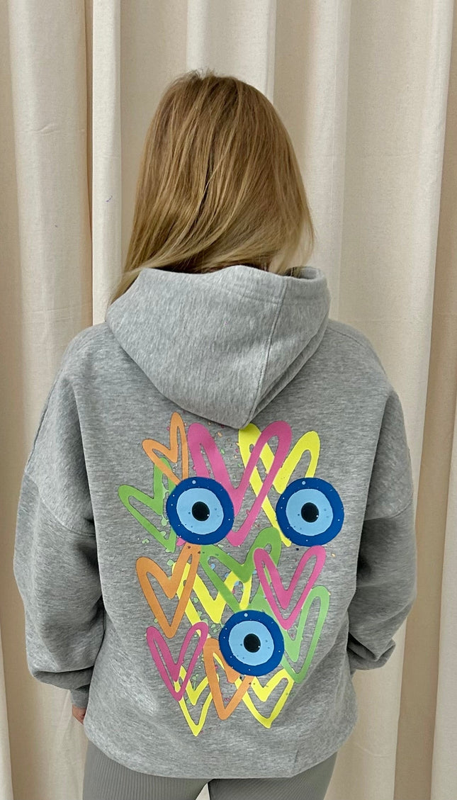 Neon Heart Evil Eye Printed Hoodie by Miss Runway – image 2