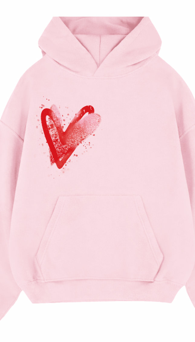 Pink/Red Scatter Heart Printed Hoodie – image 6