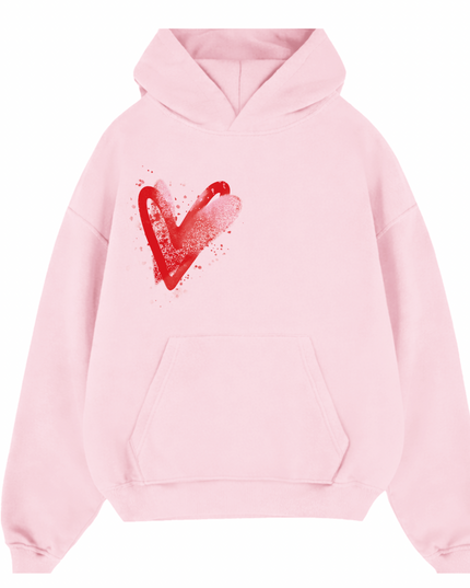 Pink/Red Scatter Heart Printed  Hoodie Kids