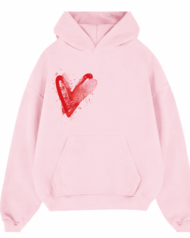 Pink/Red Scatter Heart Printed  Hoodie Kids