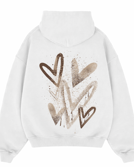 Brown Scatter Heart Printed  Hoodie Kids