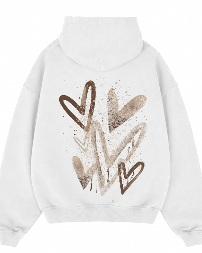 Brown Scatter Heart Printed  Hoodie Kids