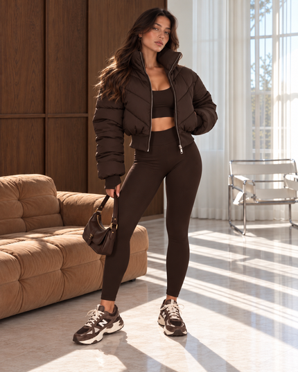 Cropped Puffer Jacket Brown