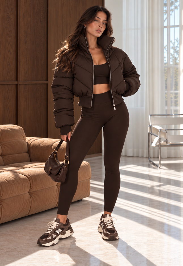 Cropped Puffer Jacket Brown