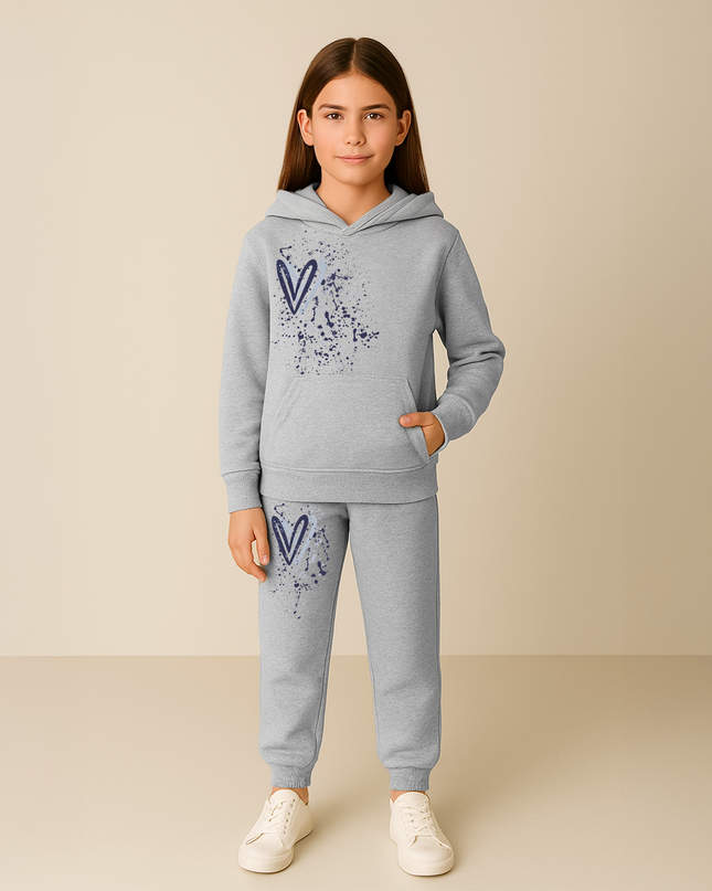 Navy Hearts Printed Hooded Tracksuit Kids
