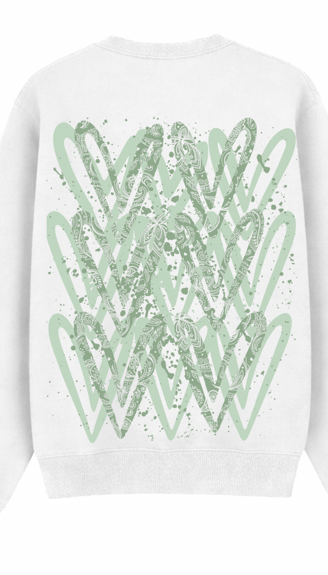 Sage Green Paisley graffiti heart sweatshirt with spray paint effect print – women's sweatshirt by Miss Runway