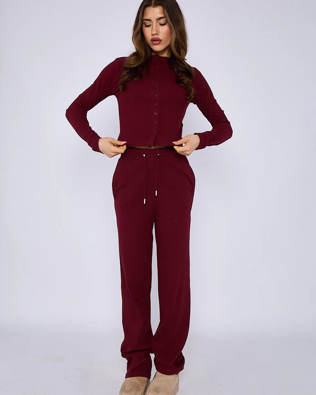 Button Loungewear Co ord  Burgundy
