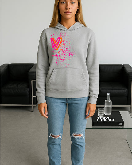 Neon Pink And Orange Heart Printed Hoodie