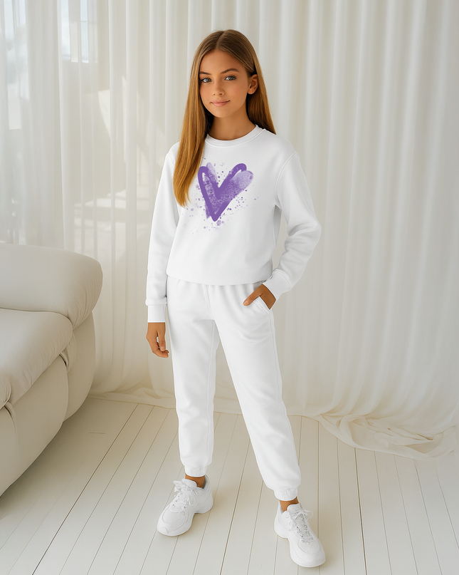 Lilac Scatter Hearts Printed Sweatshirt Tracksuit Kids