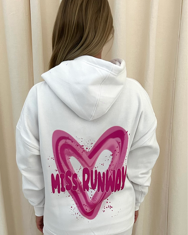 Miss Runway Pink Heart Printed Hoodie Adults