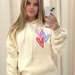 Miss Runway Multicolour Heart Graffiti Ruched Hoodie Cream