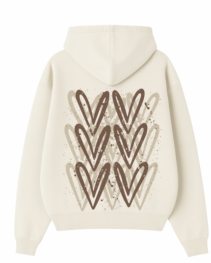 Beige Heart Printed Hoodie Adults